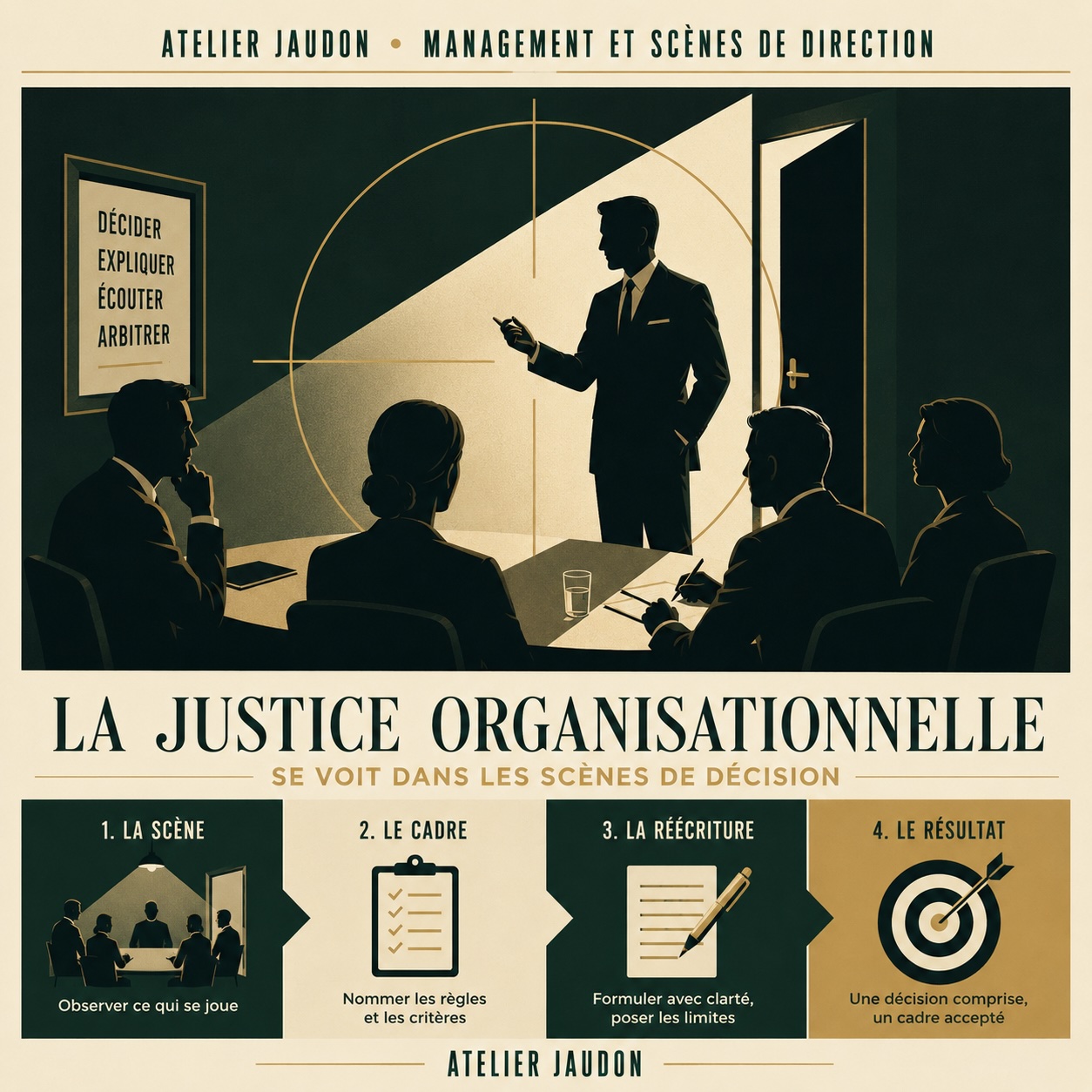 BLOG 4 Formation management prise de poste Paris : scène de décision managériale cadrée par la justice organisationnelle.