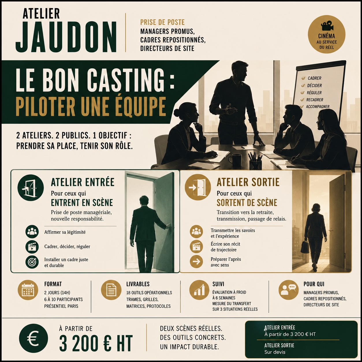 Le Bon Casting Entrée Sortie Atelier Jaudon, deux ateliers pour les cadres en prise de poste ou en transition vers la retraite